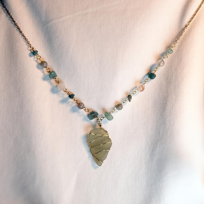 avocado green sea glass necklace