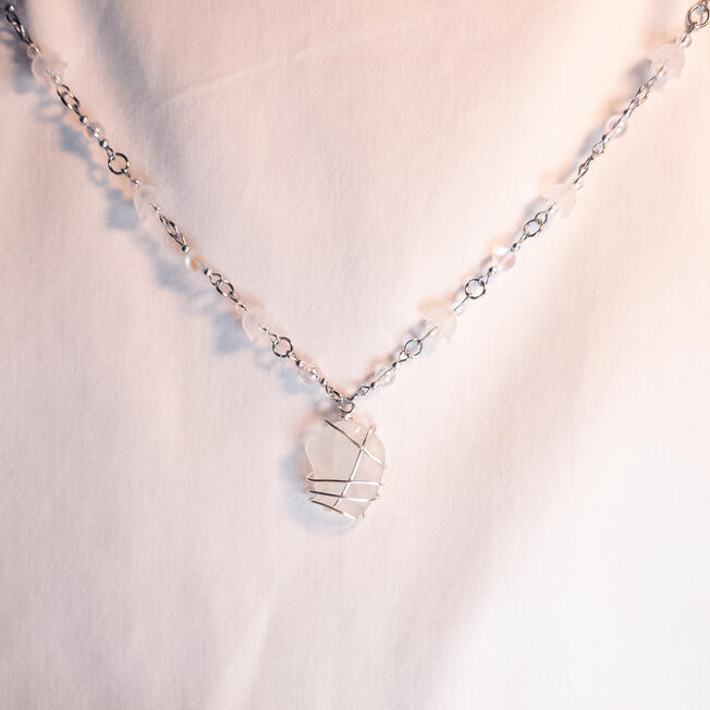 white flower sea glass necklace